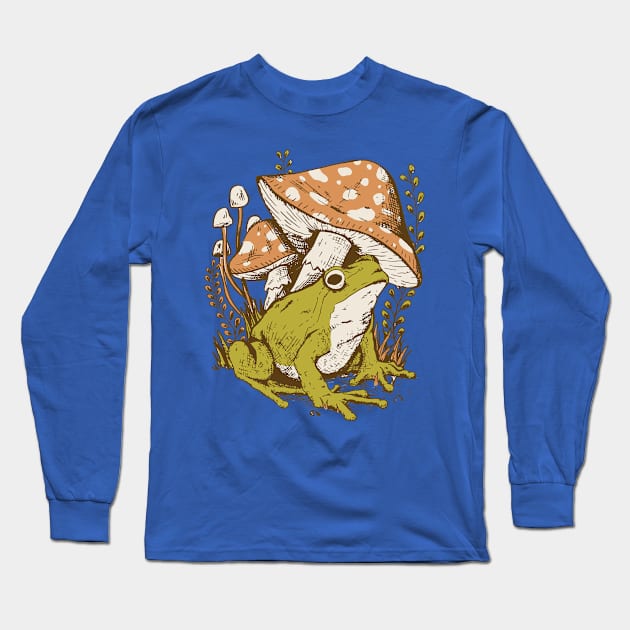 Cottagecore Aesthetic Mushrooms and Frog Long Sleeve T-Shirt by DRIPCRIME Y2K